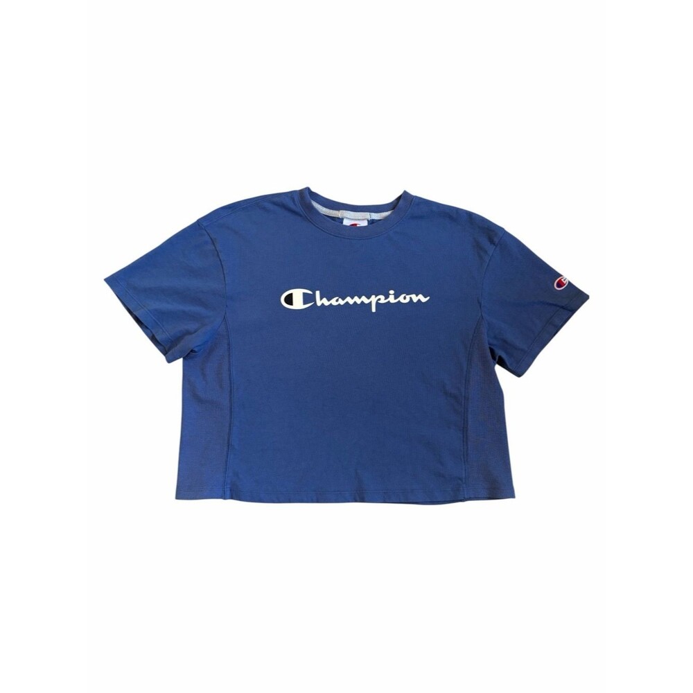 Champion Blue Script Logo Crop Tank